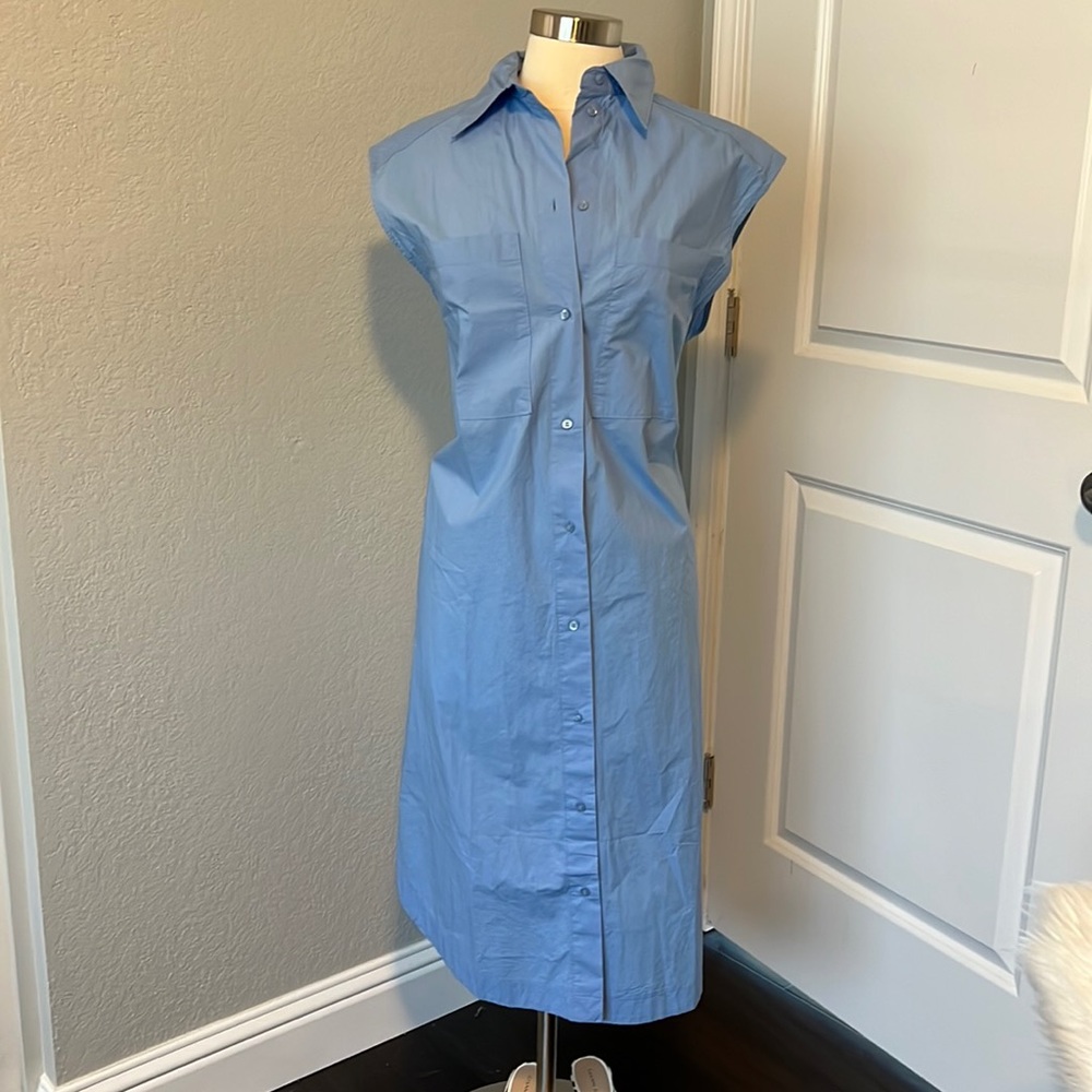 Cotton, blue, oversized sleeveless shirt dress from H&M.